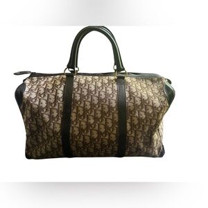 DIOR VINTAGE BROWN MONOGRAM TROTTER BOSTON TRAVEL BAG W/ COA